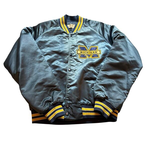 Vintage 1990s University Of Michigan Chalk Line Satin Bomber Jacket Men’s Large - Picture 2 of 6